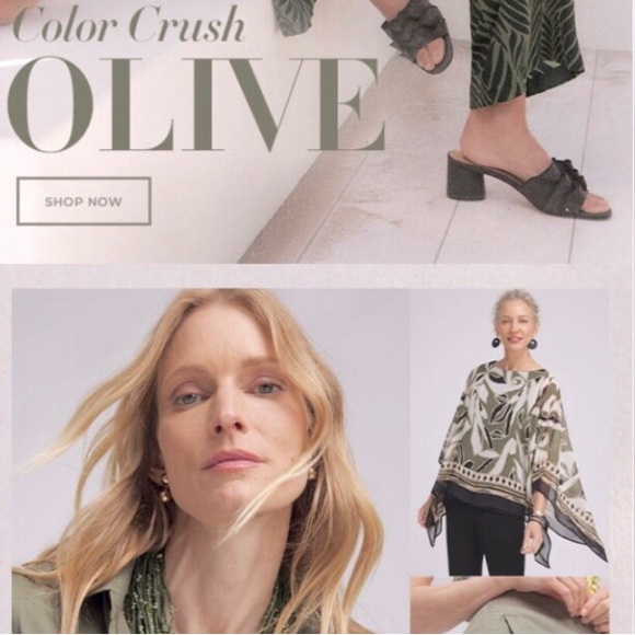 Chico’s khaki/olive long-sleeve blouse with patch pockets on front & epaulettes - Picture 2 of 15